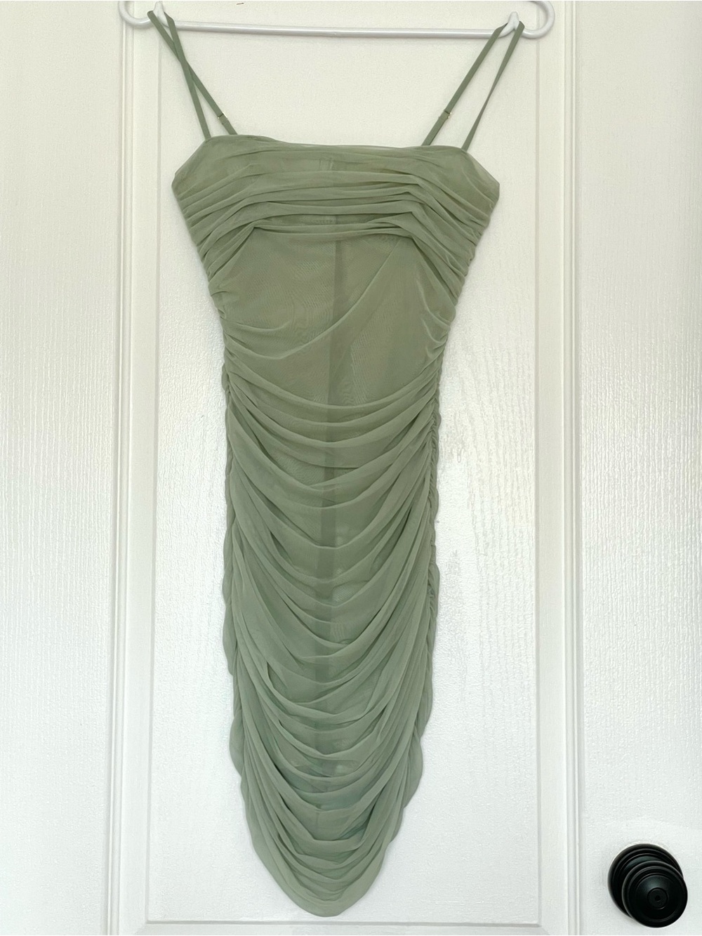 Aritzia Olive Strapless Ruched Luxor Chiffon Dress
